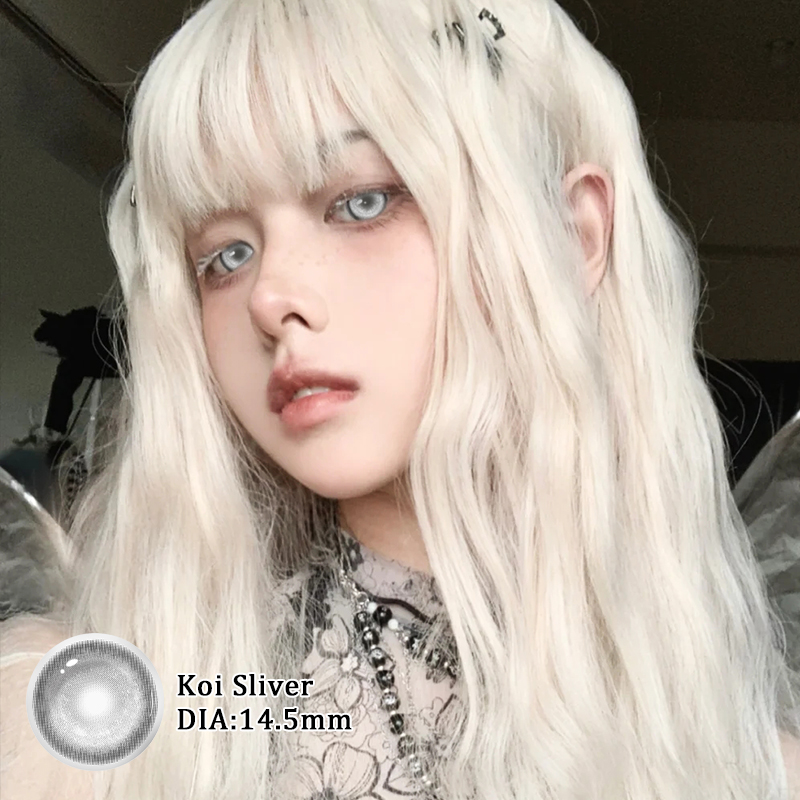 Haipurecon Cosplay High Quality 14.5mm Soft Korean Contact Lenses Halloween Crazy Circle Blue Contact Lenses White Silver Design