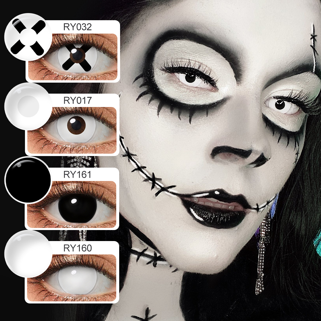 Halloween Funny Ghost White Color Contact Lenses Black Vampire Crazy Colored Contact for Cosplay Party Lentilles De Contact