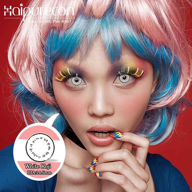 Haipurecon Halloween White Cosplay Contact Lenses Coloured Crazy Cosplay Contact Lenses Soft Hardness