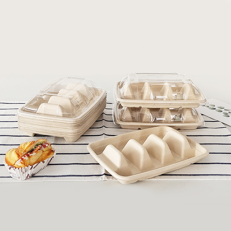 New Style 3-Compartment Environmentally Friendly Sugarcane Food Contact Taco Box Mexican Taco Boxes With Clear Lid