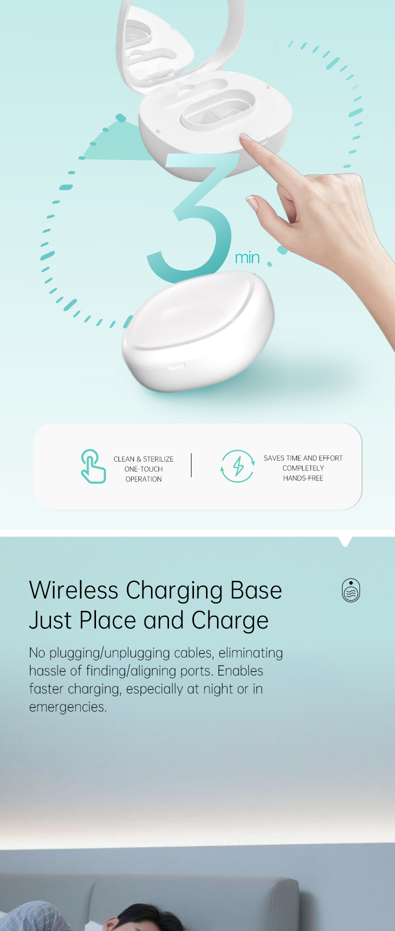 105KHz High Frequency Ultrasonic Cleaner for Ortho-K Contact Lenses Cleaning Machine 800mAh Magnetic Charging with UVC Light