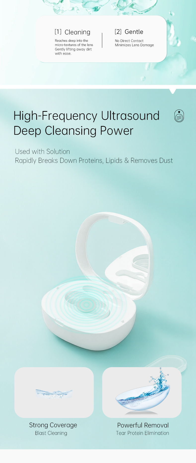 105KHz High Frequency Ultrasonic Cleaner for Ortho-K Contact Lenses Cleaning Machine 800mAh Magnetic Charging with UVC Light