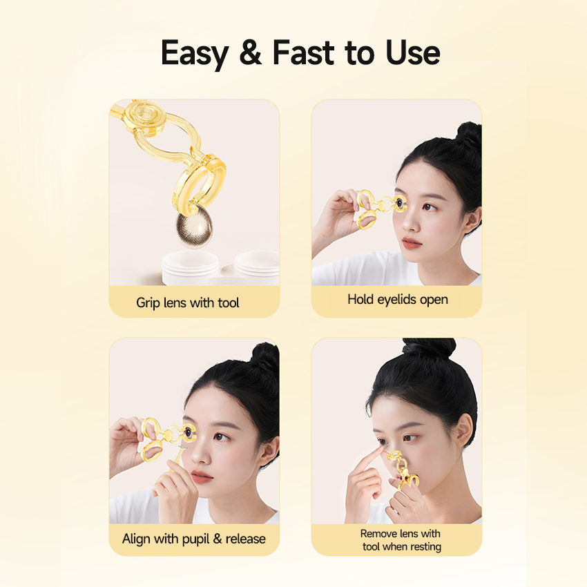 Beginner Silicone Contact Lens Applicator Eyelid Retractor Tool Set Tweezers Suction Stick Hands-Free Soft Lens Remover Helper