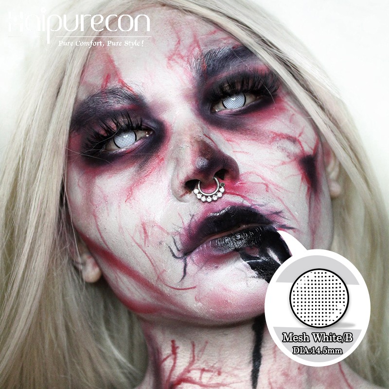 Haipurecon Halloween White Cosplay Contact Lenses Coloured Crazy Cosplay Contact Lenses Soft Hardness