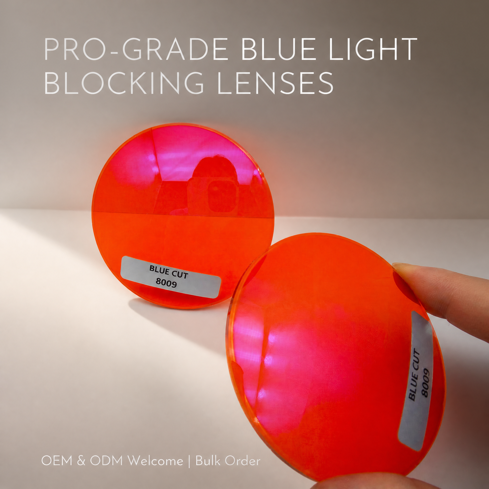 1.56 Two-piece 2C Base Curve 8009 Orange Red Tint High Contrast Anti Blue Light Resin Optical Lenses HMC Multi Layer Coating