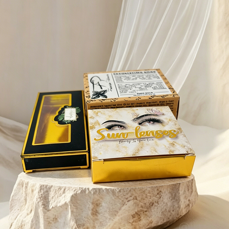 Custom Logo Colored Contact Lens Paper Box Luxury Gold Foil Cosmetic Contact Lenses Box Full Color Printing Cardboard Box