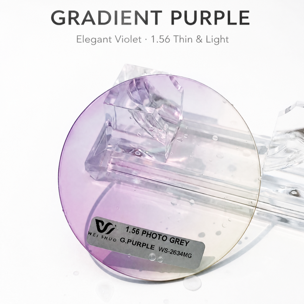 1.56 Dyed Gradient Photochromic UV400 Two-piece Lens Purple Color Changing Turns Gray Outdoors Fashion Eyewear Wholesale